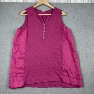 J Jill Love Linen Tank Top Womens L Magenta Pink Sleeveless Henley Tunic Beachy